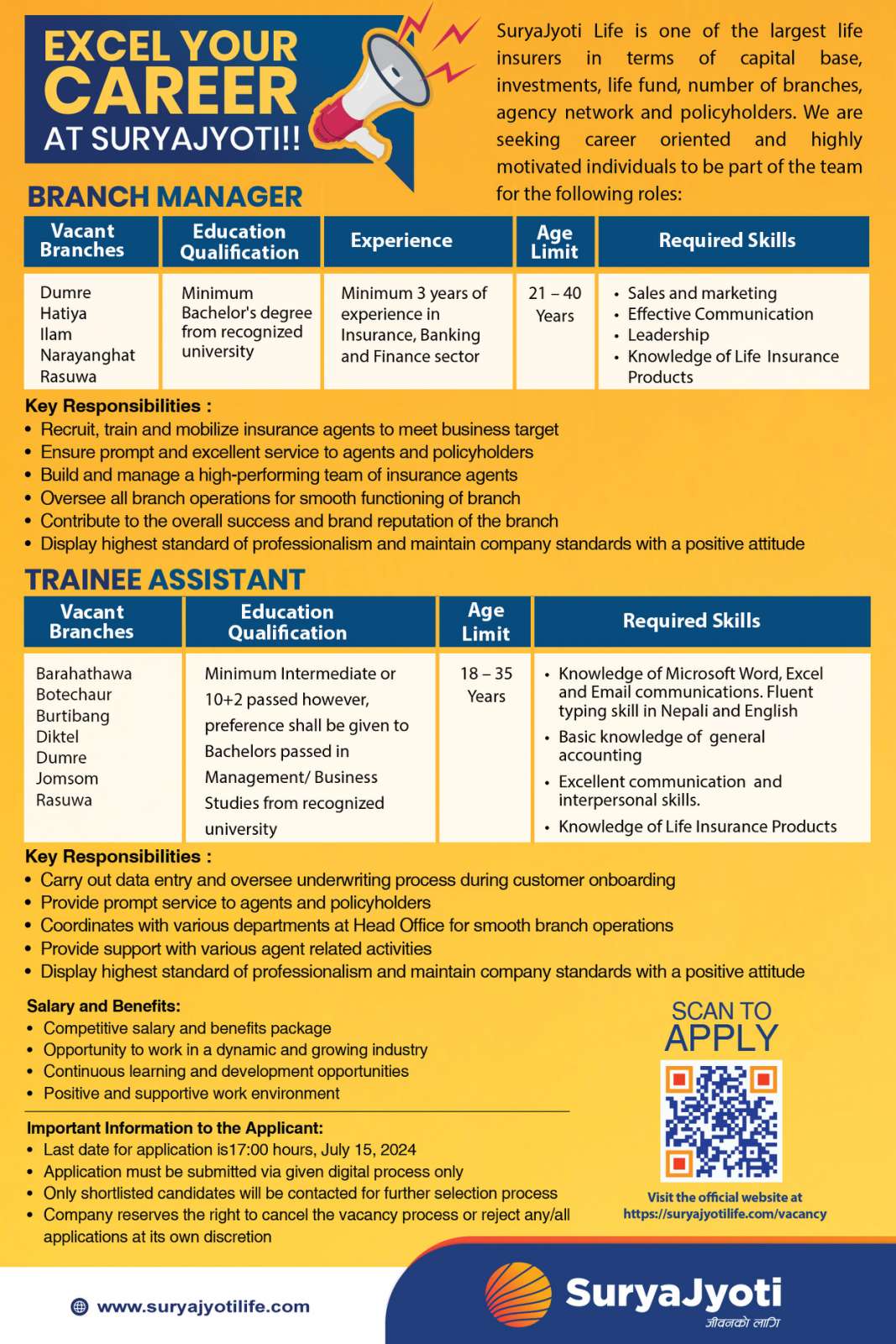 Image of Surya Jyoti Life Insurance's Notice titled Vacancy Announcement