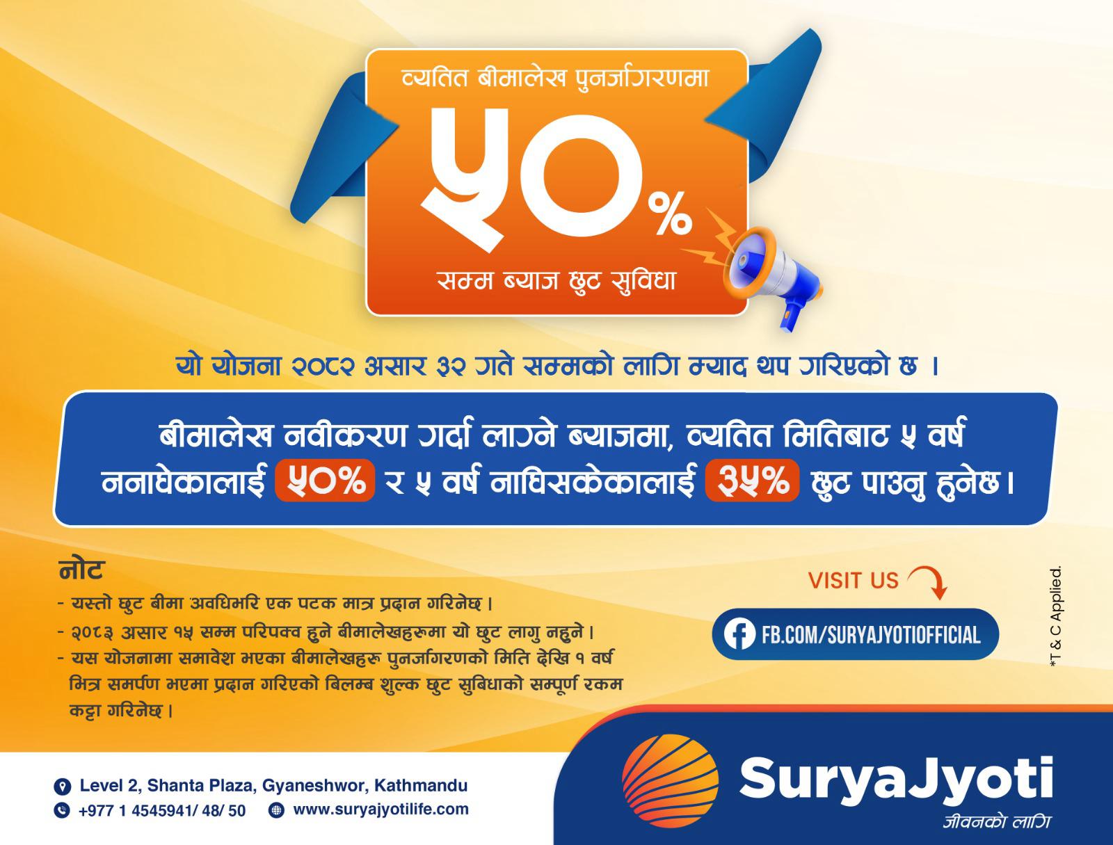 Image of Surya Jyoti Life Insurance's Notice titled Fine Waiver Extension Notice Ashad 2082