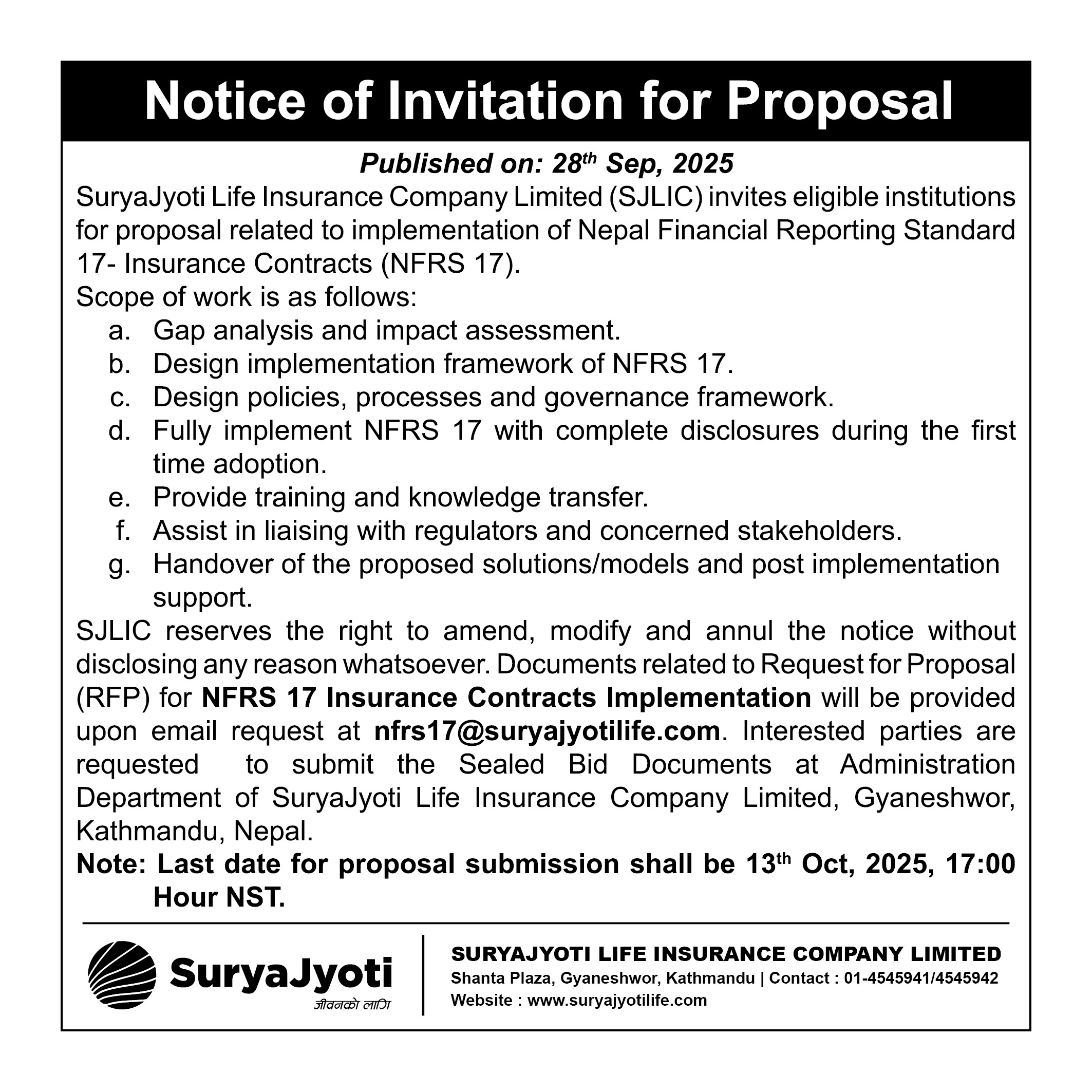 Image of Surya Jyoti Life Insurance's Notice titled NFRS Notice