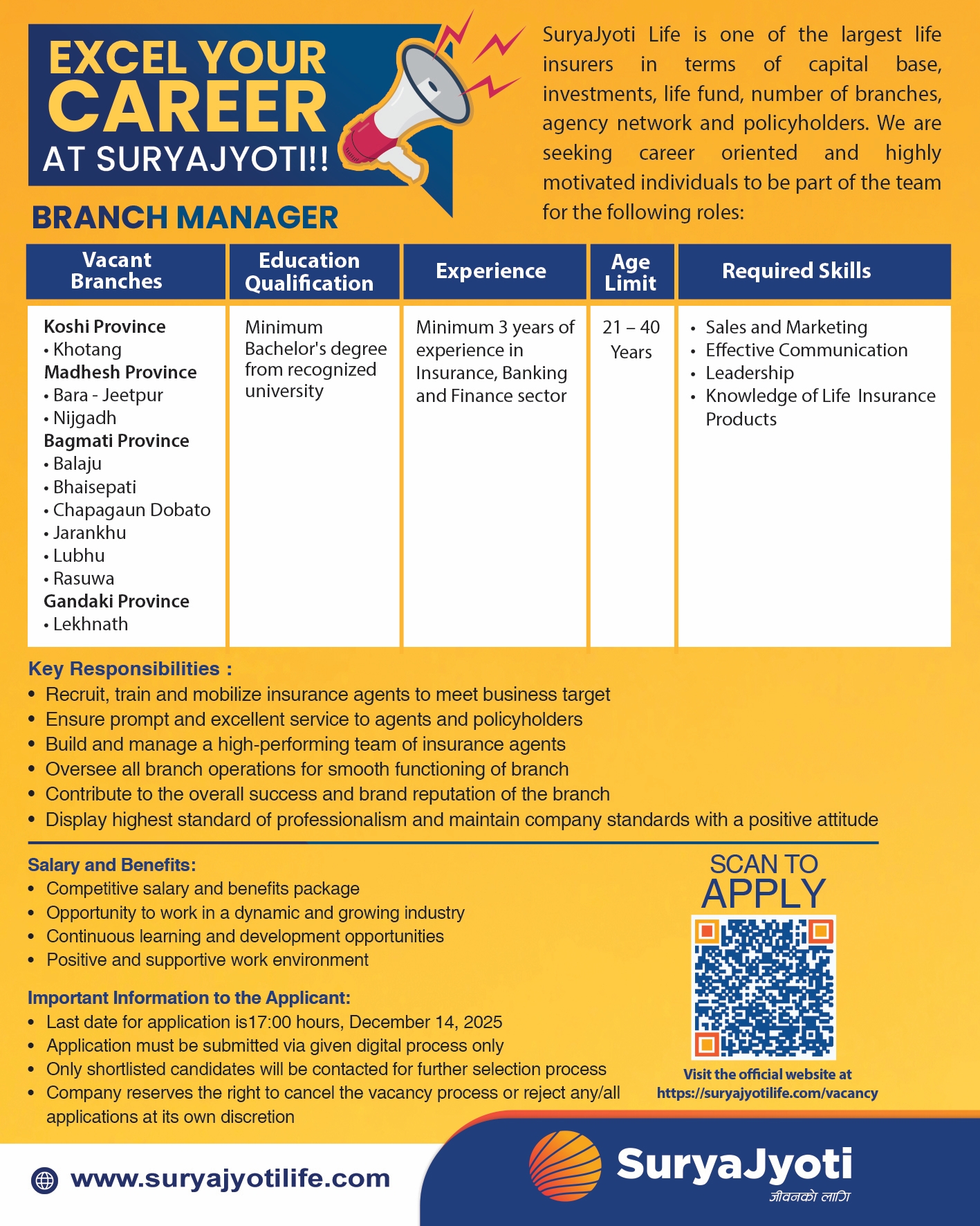Image of Surya Jyoti Life Insurance's Notice titled Vacancy Announcement